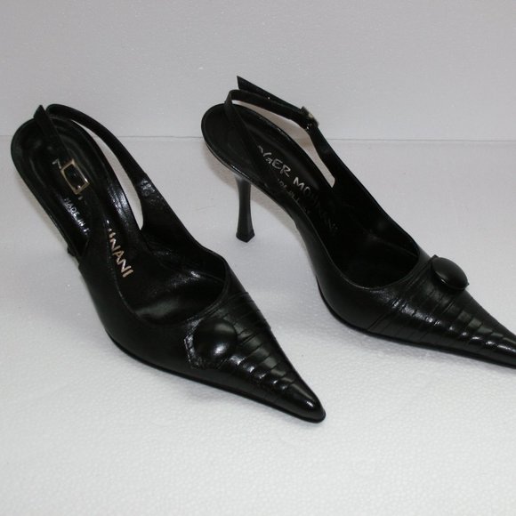 Roger Mohnani Black Leather Pumps /Italy Size 8/38 - Picture 2 of 10